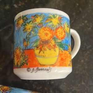 D Burrows Van Gogh Impressionist Espresso Cups Set 4 New Famous Sunflower Design